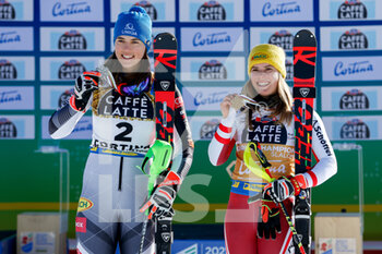 2021-02-20 - Katharina Liensberger (AUT) with her gold medal and Petra Vlhova (SVK) with her silver medal - 2021 FIS ALPINE WORLD SKI CHAMPIONSHIPS - SLALOM - WOMEN - ALPINE SKIING - WINTER SPORTS