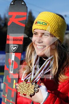 2021-02-20 - Katharina Liensberger (AUT) with her three medals in this World Championships - 2021 FIS ALPINE WORLD SKI CHAMPIONSHIPS - SLALOM - WOMEN - ALPINE SKIING - WINTER SPORTS