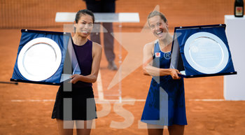2020-09-19 - Su-Wei Hsieh of Chinese Taipeh and Barbora Strycova of the Czech Republic pose with their champions trophies after winning the doubles final of the 2020 Internazionali BNL d'Italia WTA Premier 5 tennis tournament on September 20, 2020 at Foro Italico in Rome, Italy - Photo Rob Prange / Spain DPPI / DPPI - INTERNAZIONALI BNL D'ITALIA WTA PREMIER 5 - INTERNATIONALS - TENNIS