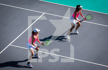 2021-01-12 - Luisa Stefani of Brazil and Hayley Carter of the United States playing doubles at the 2021 Abu Dhabi WTA Women's Tennis Open WTA 500 tournament on January 12, 2021 in Abu Dhabi, United Arab Emirates - Photo Rob Prange / Spain DPPI / DPPI - 2021 ABU DHABI WTA WOMEN'S TENNIS OPEN WTA 500 TOURNAMENT - SEMIFINAL - INTERNATIONALS - TENNIS