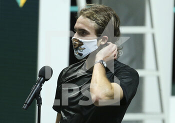2021-03-02 - Stefanos Tsitsipas of Greece wearing a mask during day 2 of the 48th ABN AMRO World Tennis Tournament, an ATP Tour 500 tournament on March 2, 2021 at the Rotterdam Ahoy in Rotterdam, Netherlands - Photo Jean Catuffe / DPPI - 48TH ABN AMRO WORLD TENNIS TOURNAMENT ATP TOUR 500 - INTERNATIONALS - TENNIS