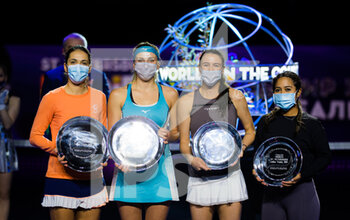 2021-03-21 - Nadija Kichenok of Ukraine & Raluca Olaru of Romania and Sabrina Santamaria & Kaitlyn Christian during the trophy ceremony after the doubles final of the 2021 St Petersburg Ladies Trophy, WTA 500 tennis tournament on March 21, 2021 at the Sibur Arena in St Petersburg, Russia - Photo Rob Prange / Spain DPPI / DPPI - 2021 ST PETERSBURG LADIES TROPHY, WTA 500 TENNIS TOURNAMENT - INTERNATIONALS - TENNIS