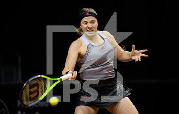 2021-04-21 - Jelena Ostapenko of Latvia in action during her first-round match at the 2021 Porsche Tennis Grand Prix, WTA 500 tournament on April 21, 2021 at Porsche Arena in Stuttgart, Germany - Photo Rob Prange / Spain DPPI / DPPI - 2021 PORSCHE TENNIS GRAND PRIX, WTA 500 TOURNAMENT - INTERNATIONALS - TENNIS
