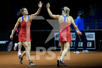 2021-04-23 - Angelique Kerber and Andrea Petkovic of Germany playing doubles at the 2021 Porsche Tennis Grand Prix, WTA 500 tournament on April 23, 2021 at Porsche Arena in Stuttgart, Germany - Photo Rob Prange / Spain DPPI / DPPI - 2021 PORSCHE TENNIS GRAND PRIX, WTA 500 TOURNAMENT - INTERNATIONALS - TENNIS