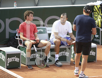 2021-05-29 - Ugo Humbert of France, Jo-Wilfried Tsonga of France during practice ahead of the French Open 2021, a Grand Slam tennis tournament at Roland-Garros stadium on May 29, 2021 in Paris, France - Photo Jean Catuffe / DPPI - ROLAND-GARROS 2021, GRAND SLAM TENNIS TOURNAMENT - INTERNATIONALS - TENNIS