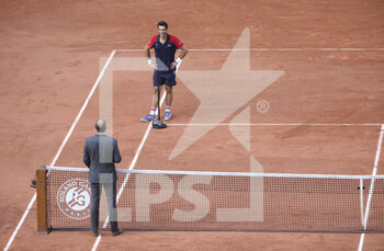 2021-05-30 - Pablo Andujar of Spain answers to Cedric Pioline following his victory over Dominic Thiem of Austria during day 1 of the French Open 2021, a Grand Slam tennis tournament on May 30, 2021 at Roland-Garros stadium in Paris, France - Photo Jean Catuffe / DPPI - ROLAND-GARROS 2021, GRAND SLAM TENNIS TOURNAMENT - INTERNATIONALS - TENNIS