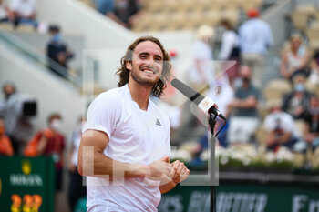 2021-06-03 - Stefanos Tsitsipas of Greece interviewed during the second round at the Roland-Garros 2021, Grand Slam tennis tournament on June 2, 2021 at Roland-Garros stadium in Paris, France - Photo Victor Joly / DPPI - ROLAND-GARROS 2021, GRAND SLAM TENNIS TOURNAMENT - INTERNATIONALS - TENNIS
