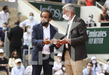 2021-06-12 - French chair umpire Kader Nouni, President of French Tennis Federation FFT Gilles Moretton during the trophy ceremony of the Women's Singles final on day 14 of Roland-Garros 2021, French Open 2021, a Grand Slam tennis tournament on June 12, 2021 at Roland-Garros stadium in Paris, France - Photo Jean Catuffe / DPPI - ROLAND-GARROS 2021, FRENCH OPEN 2021, A GRAND SLAM TENNIS TOURNAMENT - INTERNATIONALS - TENNIS