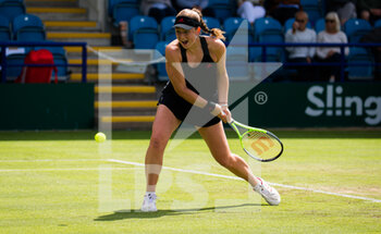 2021-06-23 - Jelena Ostapenko of Latvia in action against Ons Jabeur of Tunisia during the second round at the 2021 Viking International WTA 500 tennis tournament on June 23, 2021 at Devonshire Park Tennis in Eastbourne, England - Photo Rob Prange / Spain DPPI / DPPI - 2021 VIKING INTERNATIONAL WTA 500 TENNIS TOURNAMENT - INTERNATIONALS - TENNIS