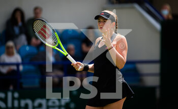 2021-06-23 - Jelena Ostapenko of Latvia in action against Ons Jabeur of Tunisia during the second round at the 2021 Viking International WTA 500 tennis tournament on June 23, 2021 at Devonshire Park Tennis in Eastbourne, England - Photo Rob Prange / Spain DPPI / DPPI - 2021 VIKING INTERNATIONAL WTA 500 TENNIS TOURNAMENT - INTERNATIONALS - TENNIS