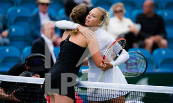 2021-06-26 - Jelena Ostapenko of Latvia and Anett Kontaveit of Estonia at the net after the final of the 2021 Viking International WTA 500 tennis tournament on June 26, 2021 at Devonshire Park Tennis in Eastbourne, England - Photo Rob Prange / Spain DPPI / DPPI - 2021 VIKING INTERNATIONAL WTA 500 TENNIS TOURNAMENT - INTERNATIONALS - TENNIS