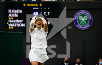 2021-06-28 - Kristie Ahn of the United States celebrates after her win against Heather Watson of Great Britain during the first round of The Championships Wimbledon 2021, Grand Slam tennis tournament on June 28, 2021 at All England Lawn Tennis and Croquet Club in London, England - Photo Rob Prange / Spain DPPI / DPPI - WIMBLEDON 2021, GRAND SLAM TENNIS TOURNAMENT - INTERNATIONALS - TENNIS