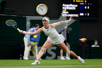 2021-06-28 - Nina Stojanovic of Serbia in action against Angelique Kerber of Germany during the first round of The Championships Wimbledon 2021, Grand Slam tennis tournament on June 29, 2021 at All England Lawn Tennis and Croquet Club in London, England - Photo Rob Prange / Spain DPPI / DPPI - WIMBLEDON 2021, GRAND SLAM TENNIS TOURNAMENT - INTERNATIONALS - TENNIS