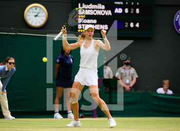 2021-07-02 - Liudmila Samsonova of Russia celebrates her win against Sloane Stephens of United States during the third round of The Championships Wimbledon 2021, Grand Slam tennis tournament on July 2, 2021 at All England Lawn Tennis and Croquet Club in London, England - Photo Rob Prange / Spain DPPI / DPPI - WIMBLEDON 2021, GRAND SLAM TENNIS TOURNAMENT - INTERNATIONALS - TENNIS
