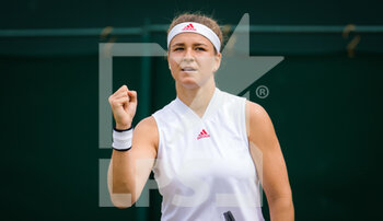 2021-07-05 - Karolina Muchova of the Czech Republic celebrates her win against Paula Badosa of Spain during the fourth round at The Championships Wimbledon 2021, Grand Slam tennis tournament on July 5, 2021 at All England Lawn Tennis and Croquet Club in London, England - Photo Rob Prange / Spain DPPI / DPPI - WIMBLEDON 2021, GRAND SLAM TENNIS TOURNAMENT - INTERNATIONALS - TENNIS